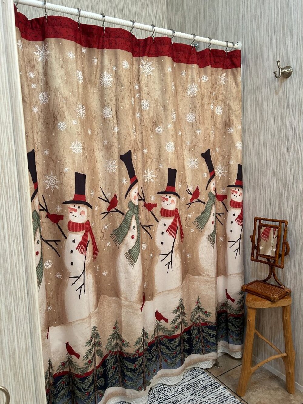 Very Cute Christmas Snowman Shower Curtain 72" Polyester Fabric Pre-Owned